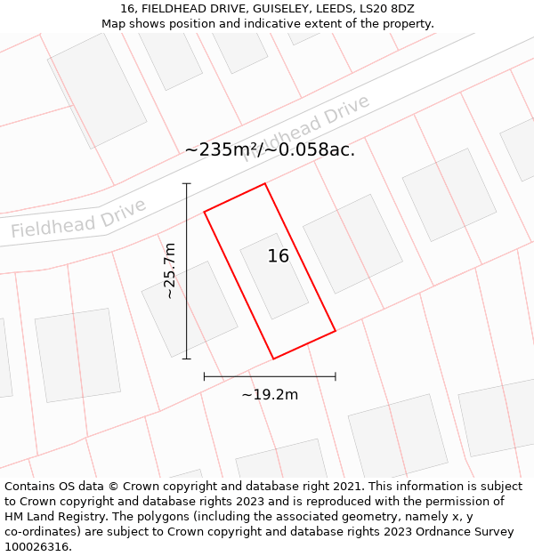 16, FIELDHEAD DRIVE, GUISELEY, LEEDS, LS20 8DZ: Plot and title map