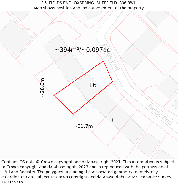 16, FIELDS END, OXSPRING, SHEFFIELD, S36 8WH: Plot and title map