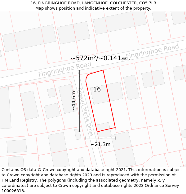 16, FINGRINGHOE ROAD, LANGENHOE, COLCHESTER, CO5 7LB: Plot and title map