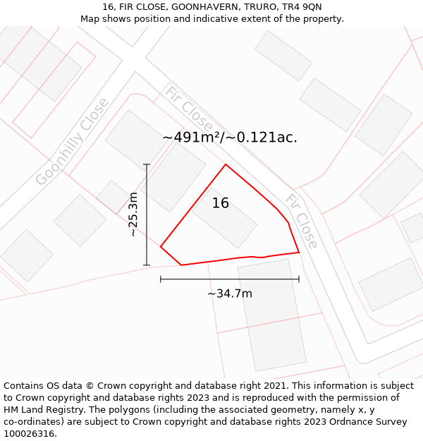 16, FIR CLOSE, GOONHAVERN, TRURO, TR4 9QN: Plot and title map
