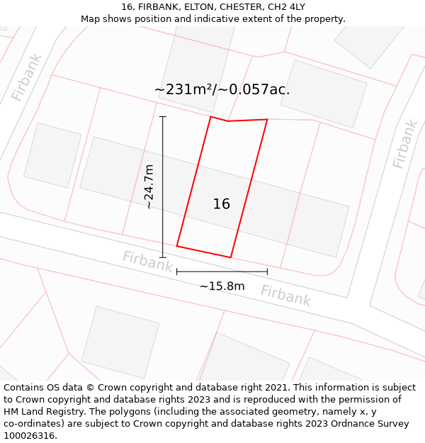 16, FIRBANK, ELTON, CHESTER, CH2 4LY: Plot and title map