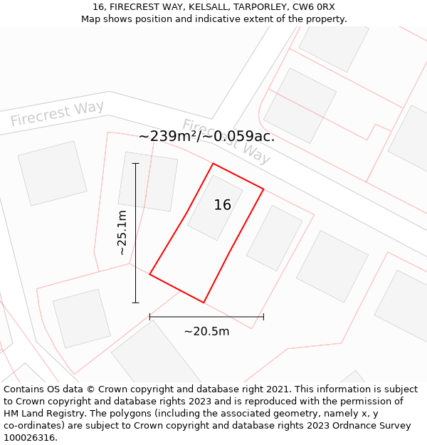 16, FIRECREST WAY, KELSALL, TARPORLEY, CW6 0RX: Plot and title map