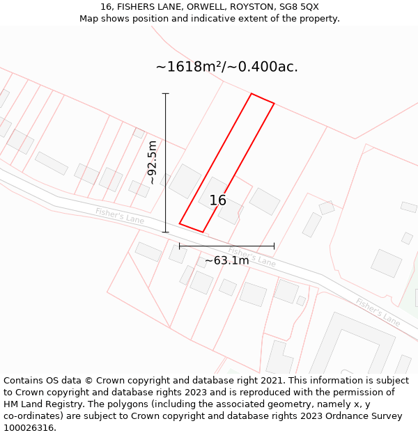 16, FISHERS LANE, ORWELL, ROYSTON, SG8 5QX: Plot and title map