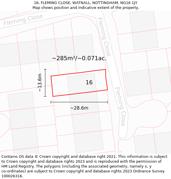 16, FLEMING CLOSE, WATNALL, NOTTINGHAM, NG16 1JY: Plot and title map