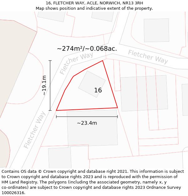 16, FLETCHER WAY, ACLE, NORWICH, NR13 3RH: Plot and title map