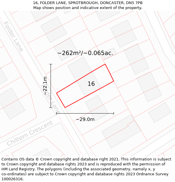 16, FOLDER LANE, SPROTBROUGH, DONCASTER, DN5 7PB: Plot and title map