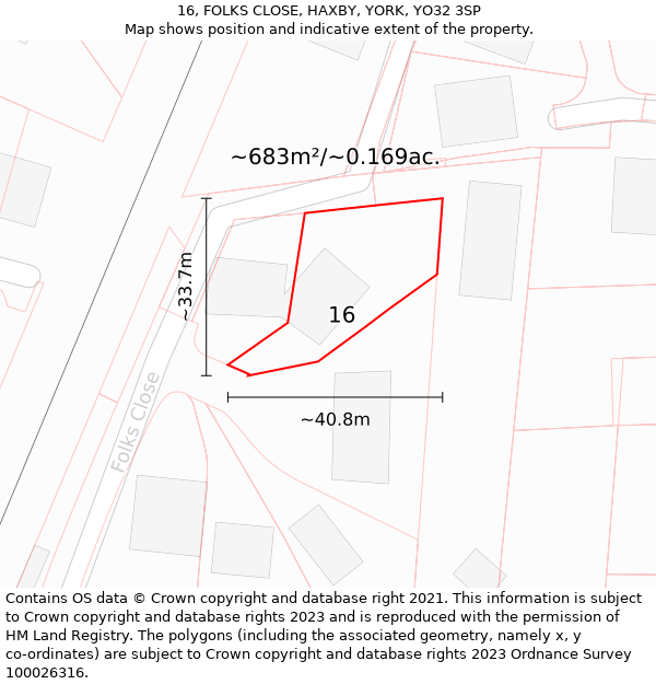 16, FOLKS CLOSE, HAXBY, YORK, YO32 3SP: Plot and title map