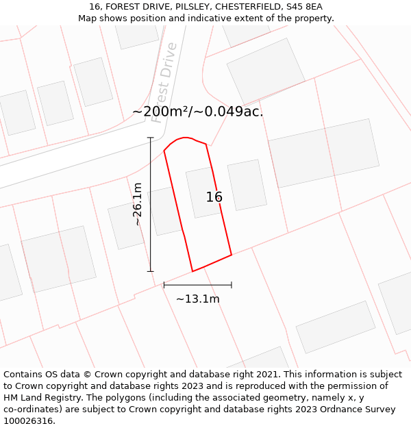 16, FOREST DRIVE, PILSLEY, CHESTERFIELD, S45 8EA: Plot and title map