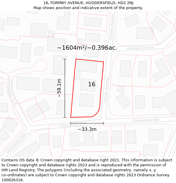 16, FORMBY AVENUE, HUDDERSFIELD, HD2 2NJ: Plot and title map