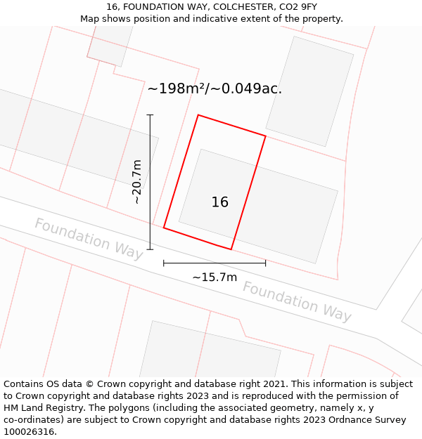 16, FOUNDATION WAY, COLCHESTER, CO2 9FY: Plot and title map