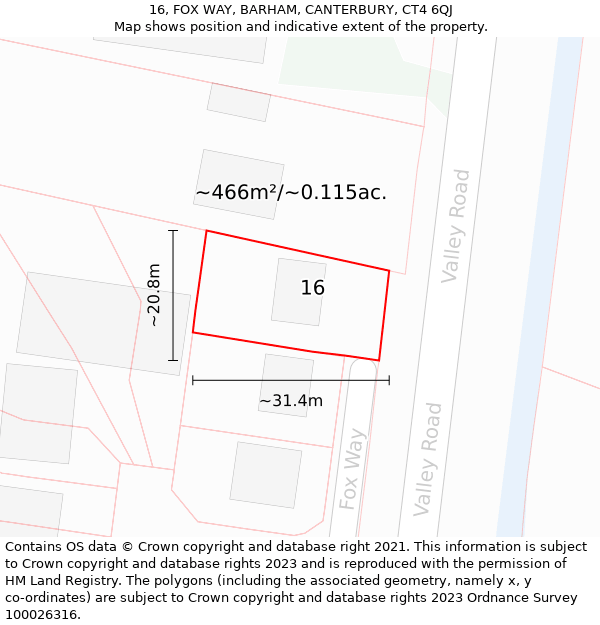 16, FOX WAY, BARHAM, CANTERBURY, CT4 6QJ: Plot and title map