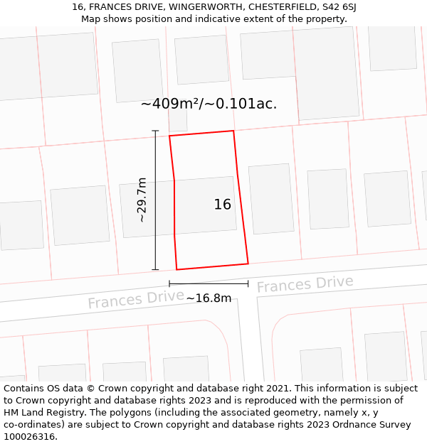 16, FRANCES DRIVE, WINGERWORTH, CHESTERFIELD, S42 6SJ: Plot and title map