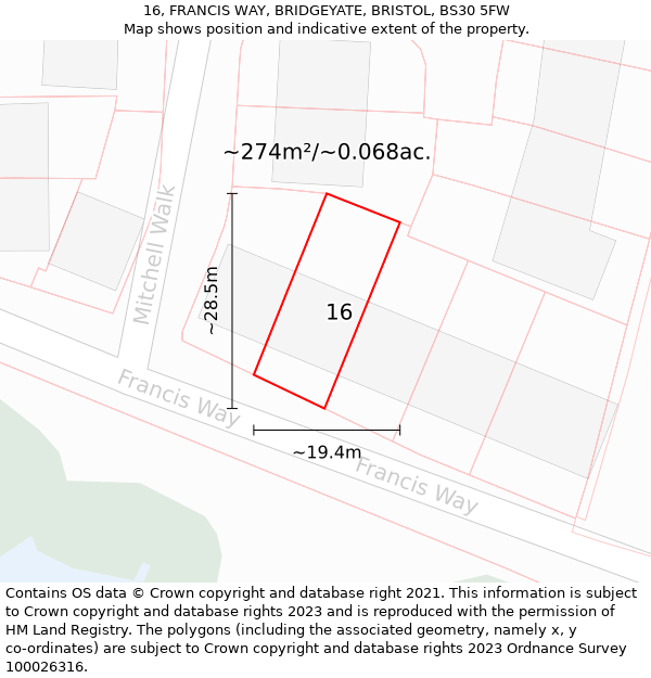 16, FRANCIS WAY, BRIDGEYATE, BRISTOL, BS30 5FW: Plot and title map