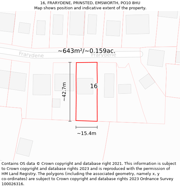 16, FRARYDENE, PRINSTED, EMSWORTH, PO10 8HU: Plot and title map