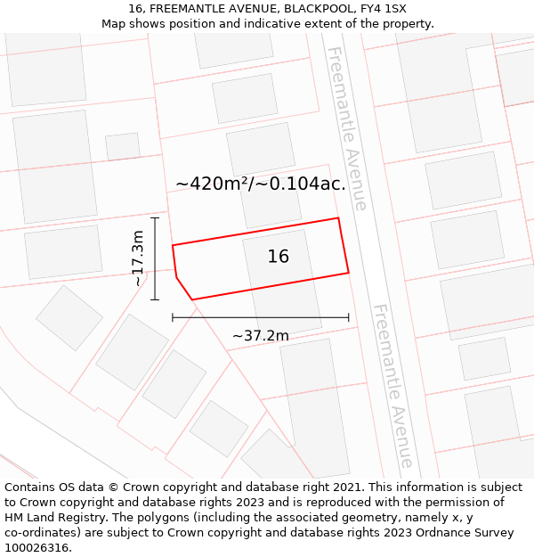 16, FREEMANTLE AVENUE, BLACKPOOL, FY4 1SX: Plot and title map