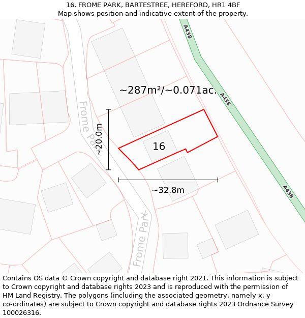 16, FROME PARK, BARTESTREE, HEREFORD, HR1 4BF: Plot and title map