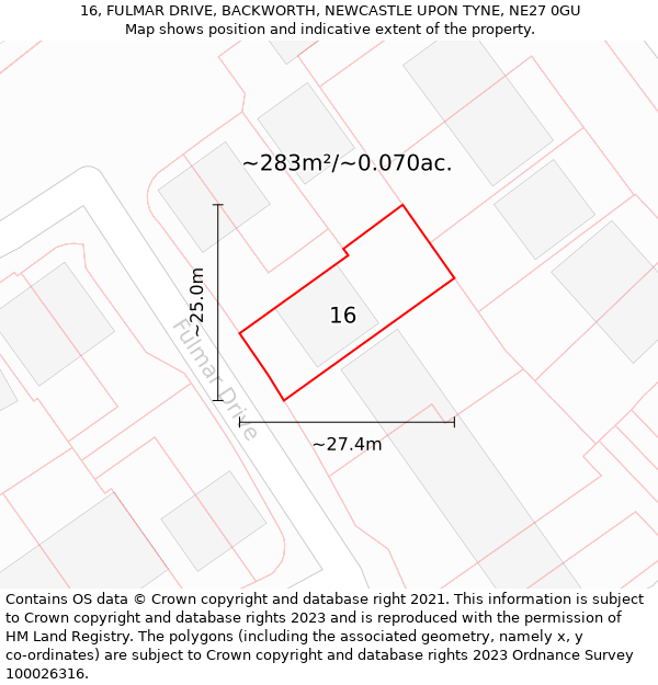 16, FULMAR DRIVE, BACKWORTH, NEWCASTLE UPON TYNE, NE27 0GU: Plot and title map