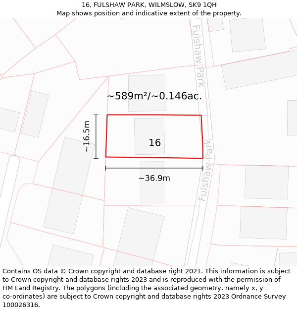 16, FULSHAW PARK, WILMSLOW, SK9 1QH: Plot and title map