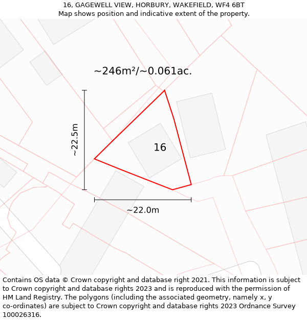 16, GAGEWELL VIEW, HORBURY, WAKEFIELD, WF4 6BT: Plot and title map