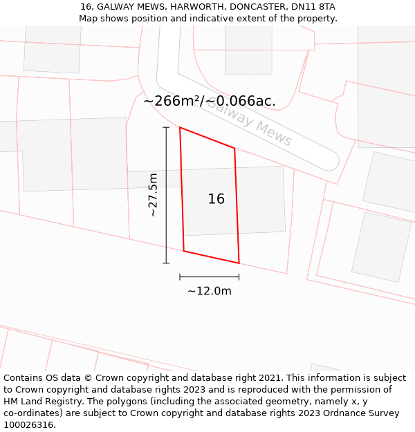 16, GALWAY MEWS, HARWORTH, DONCASTER, DN11 8TA: Plot and title map