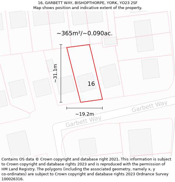 16, GARBETT WAY, BISHOPTHORPE, YORK, YO23 2SF: Plot and title map