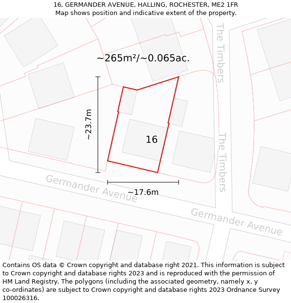 16, GERMANDER AVENUE, HALLING, ROCHESTER, ME2 1FR: Plot and title map