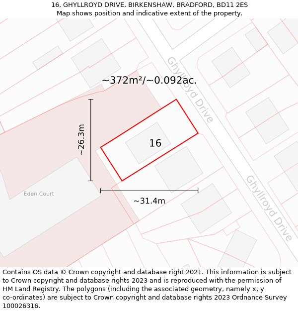 16, GHYLLROYD DRIVE, BIRKENSHAW, BRADFORD, BD11 2ES: Plot and title map