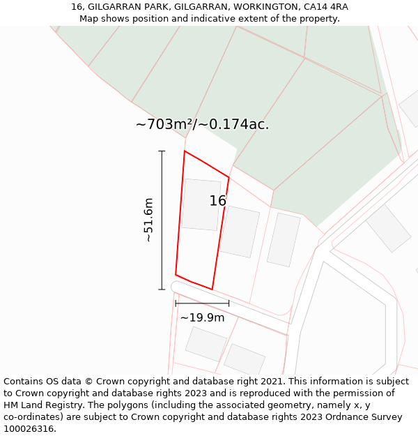 16, GILGARRAN PARK, GILGARRAN, WORKINGTON, CA14 4RA: Plot and title map