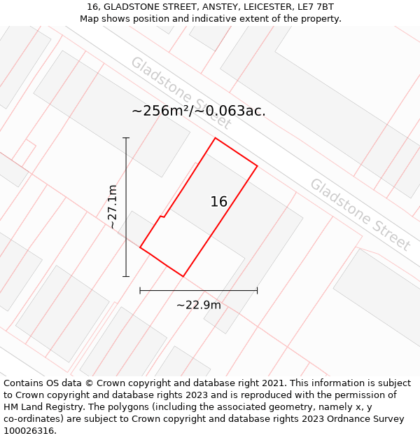 16, GLADSTONE STREET, ANSTEY, LEICESTER, LE7 7BT: Plot and title map