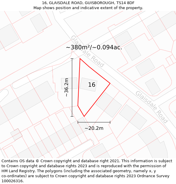 16, GLAISDALE ROAD, GUISBOROUGH, TS14 8DF: Plot and title map