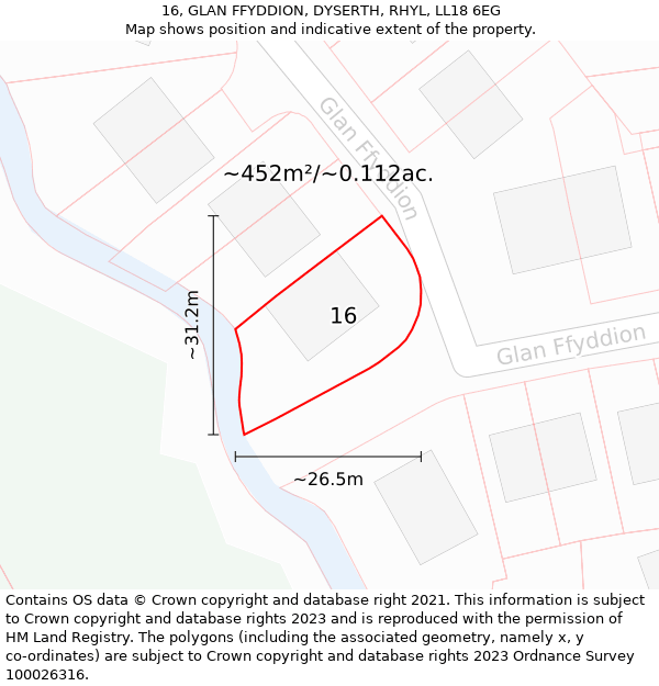 16, GLAN FFYDDION, DYSERTH, RHYL, LL18 6EG: Plot and title map