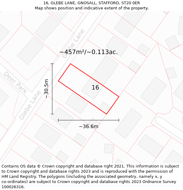 16, GLEBE LANE, GNOSALL, STAFFORD, ST20 0ER: Plot and title map