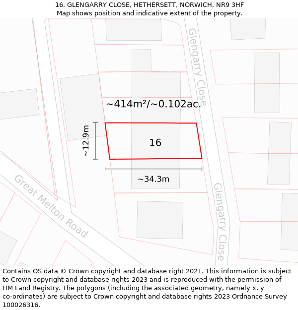 16, GLENGARRY CLOSE, HETHERSETT, NORWICH, NR9 3HF: Plot and title map