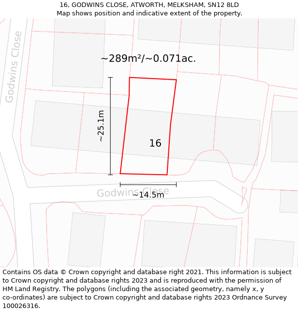 16, GODWINS CLOSE, ATWORTH, MELKSHAM, SN12 8LD: Plot and title map