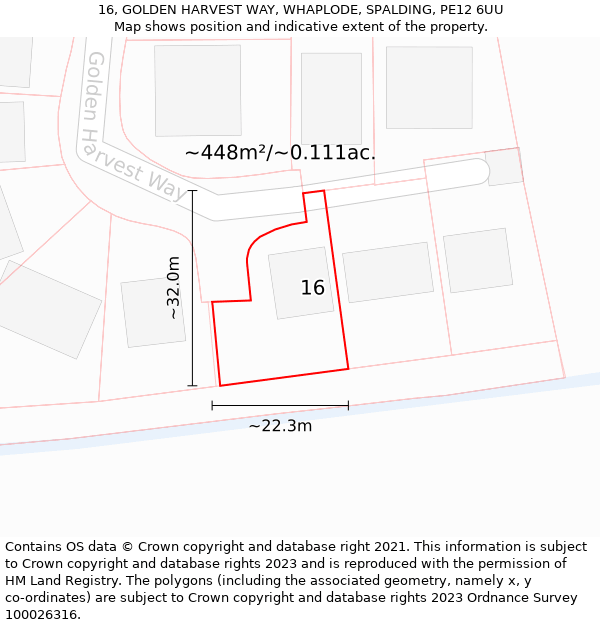 16, GOLDEN HARVEST WAY, WHAPLODE, SPALDING, PE12 6UU: Plot and title map