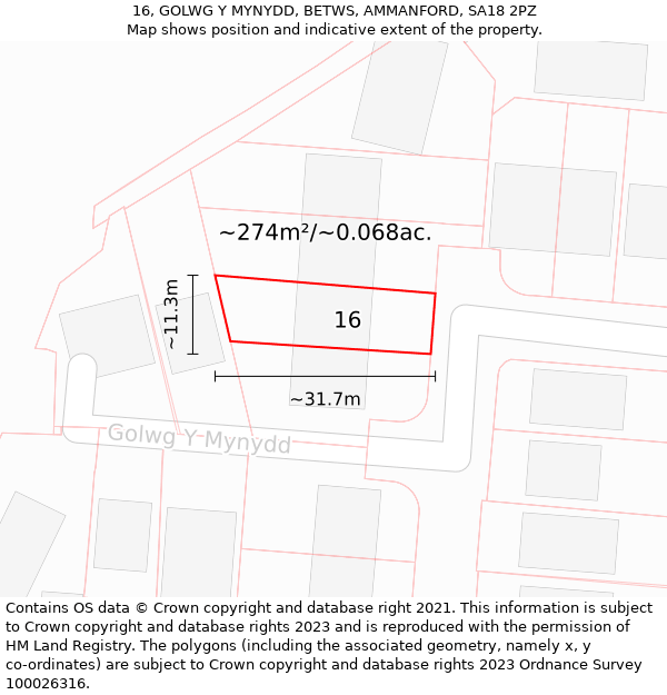 16, GOLWG Y MYNYDD, BETWS, AMMANFORD, SA18 2PZ: Plot and title map