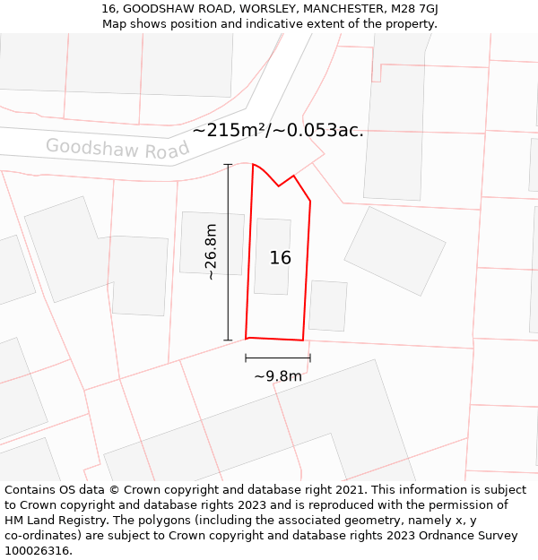 16, GOODSHAW ROAD, WORSLEY, MANCHESTER, M28 7GJ: Plot and title map