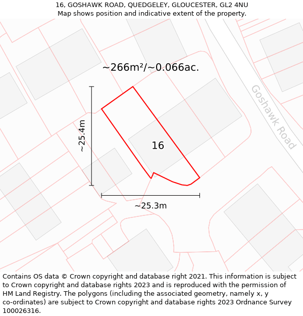 16, GOSHAWK ROAD, QUEDGELEY, GLOUCESTER, GL2 4NU: Plot and title map