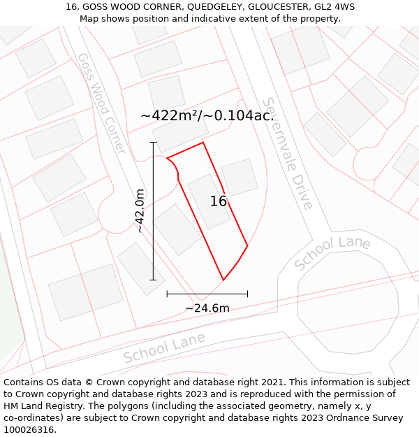 16, GOSS WOOD CORNER, QUEDGELEY, GLOUCESTER, GL2 4WS: Plot and title map