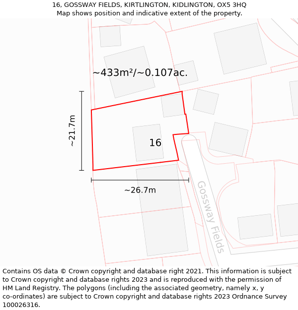 16, GOSSWAY FIELDS, KIRTLINGTON, KIDLINGTON, OX5 3HQ: Plot and title map