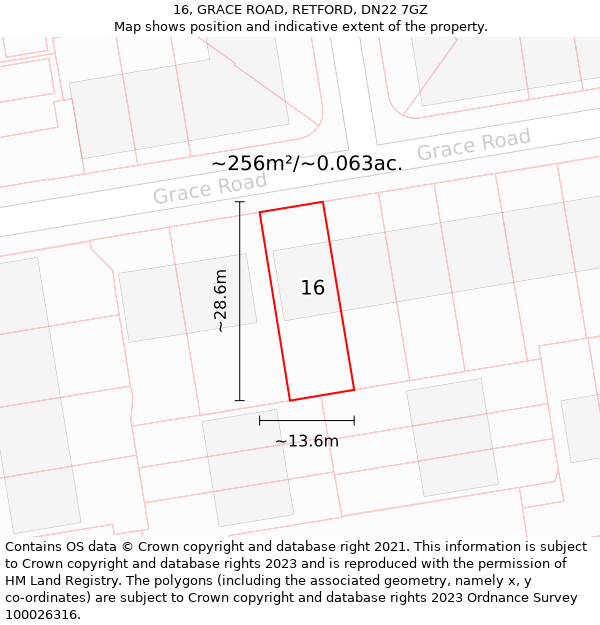 16, GRACE ROAD, RETFORD, DN22 7GZ: Plot and title map