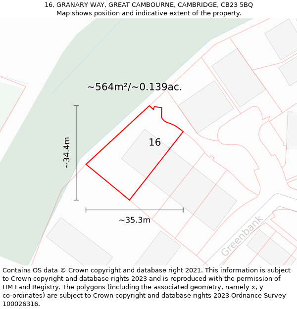 16, GRANARY WAY, GREAT CAMBOURNE, CAMBRIDGE, CB23 5BQ: Plot and title map