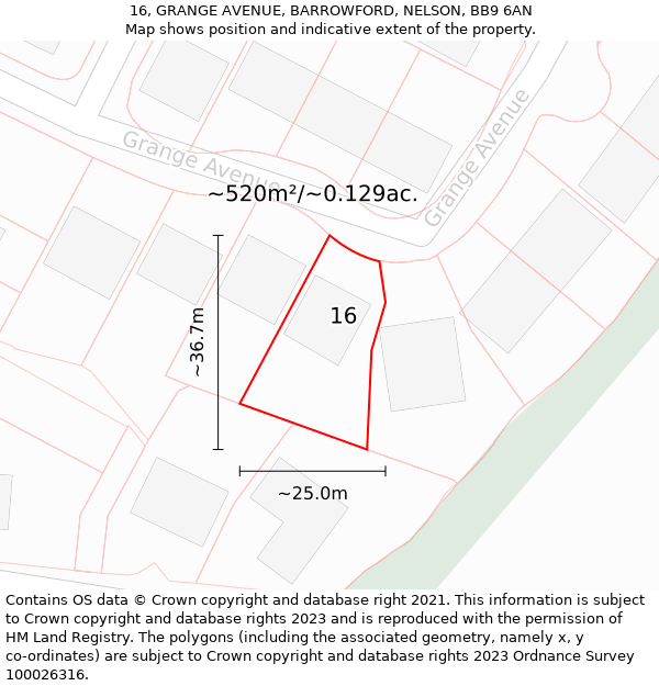 16, GRANGE AVENUE, BARROWFORD, NELSON, BB9 6AN: Plot and title map