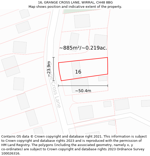 16, GRANGE CROSS LANE, WIRRAL, CH48 8BG: Plot and title map