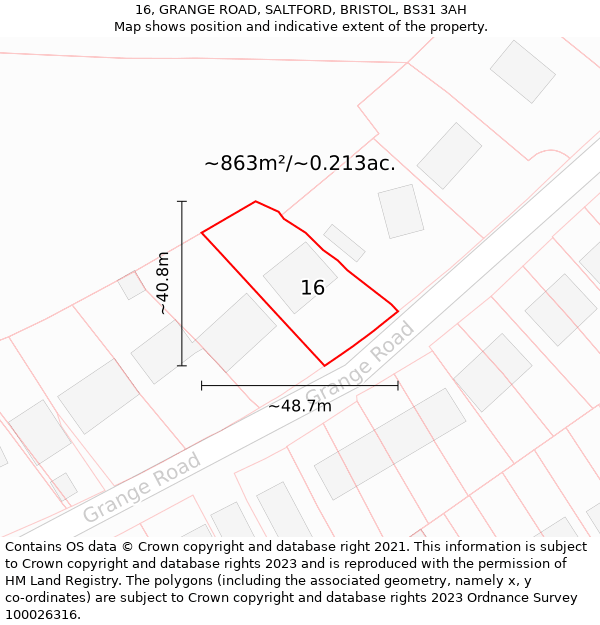 16, GRANGE ROAD, SALTFORD, BRISTOL, BS31 3AH: Plot and title map