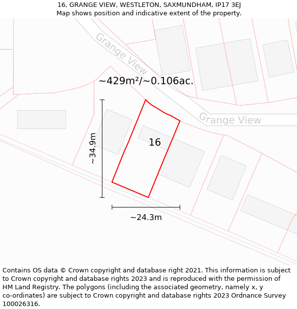 16, GRANGE VIEW, WESTLETON, SAXMUNDHAM, IP17 3EJ: Plot and title map