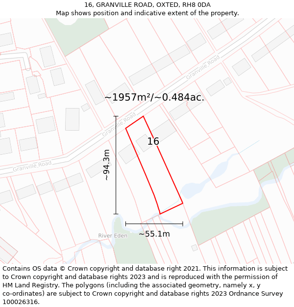 16, GRANVILLE ROAD, OXTED, RH8 0DA: Plot and title map