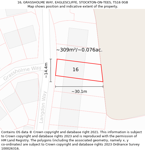 16, GRASSHOLME WAY, EAGLESCLIFFE, STOCKTON-ON-TEES, TS16 0GB: Plot and title map