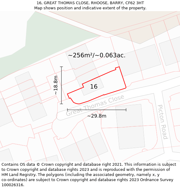 16, GREAT THOMAS CLOSE, RHOOSE, BARRY, CF62 3HT: Plot and title map
