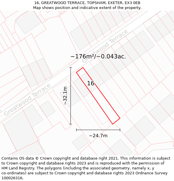 16, GREATWOOD TERRACE, TOPSHAM, EXETER, EX3 0EB: Plot and title map